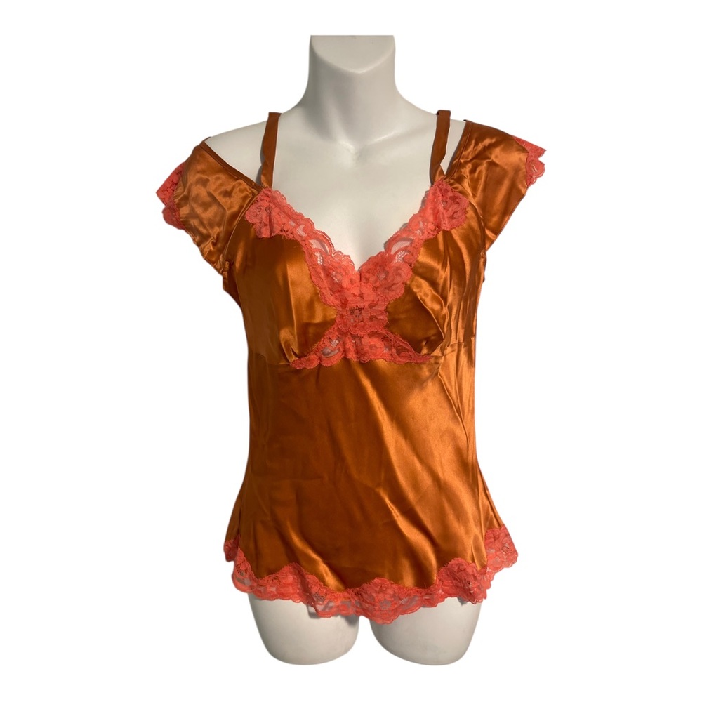 Vintage Y2K Coquette Silk Cami Blouse With Lace Size Small Romance Fairy